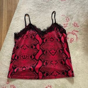IVORY red snake skin top with lace detailing size S/M